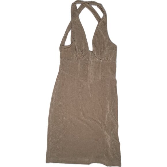 Princess Polly STEPH MINI DRESS BEIGE S 6 NWT - Picture 2 of 8